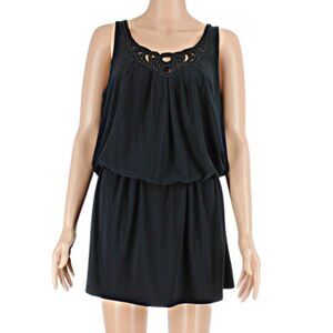 Dress Mini Sleeveless Beaded Neck Pullover Black Elastic Waist Women’s Size Med